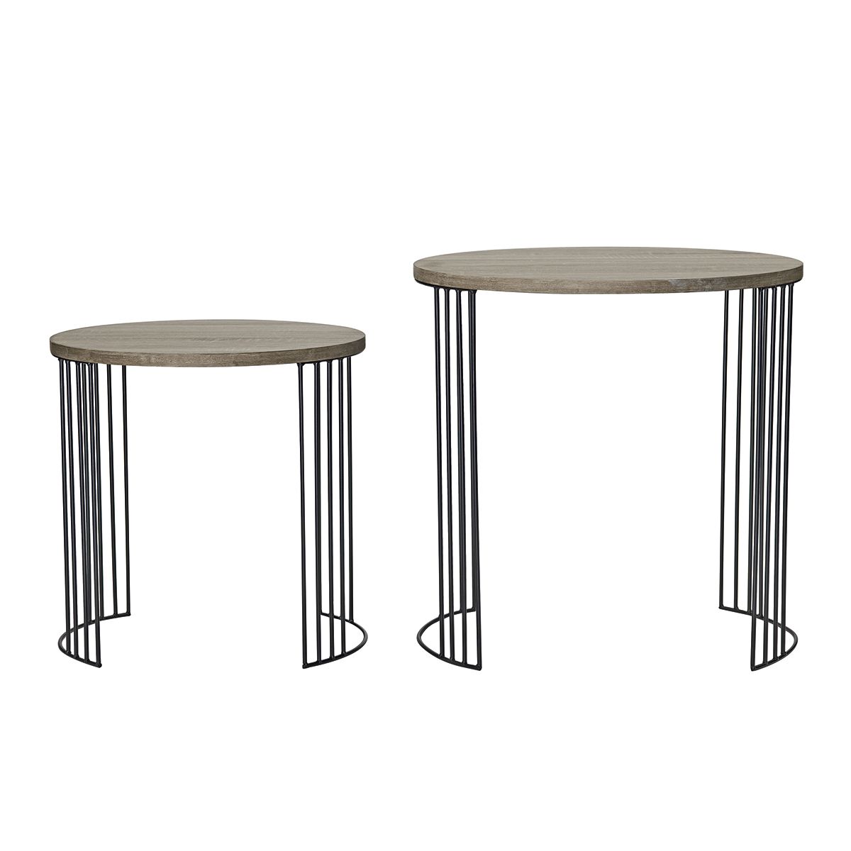 Drum Nest of 2 Round Tables Oak Effect