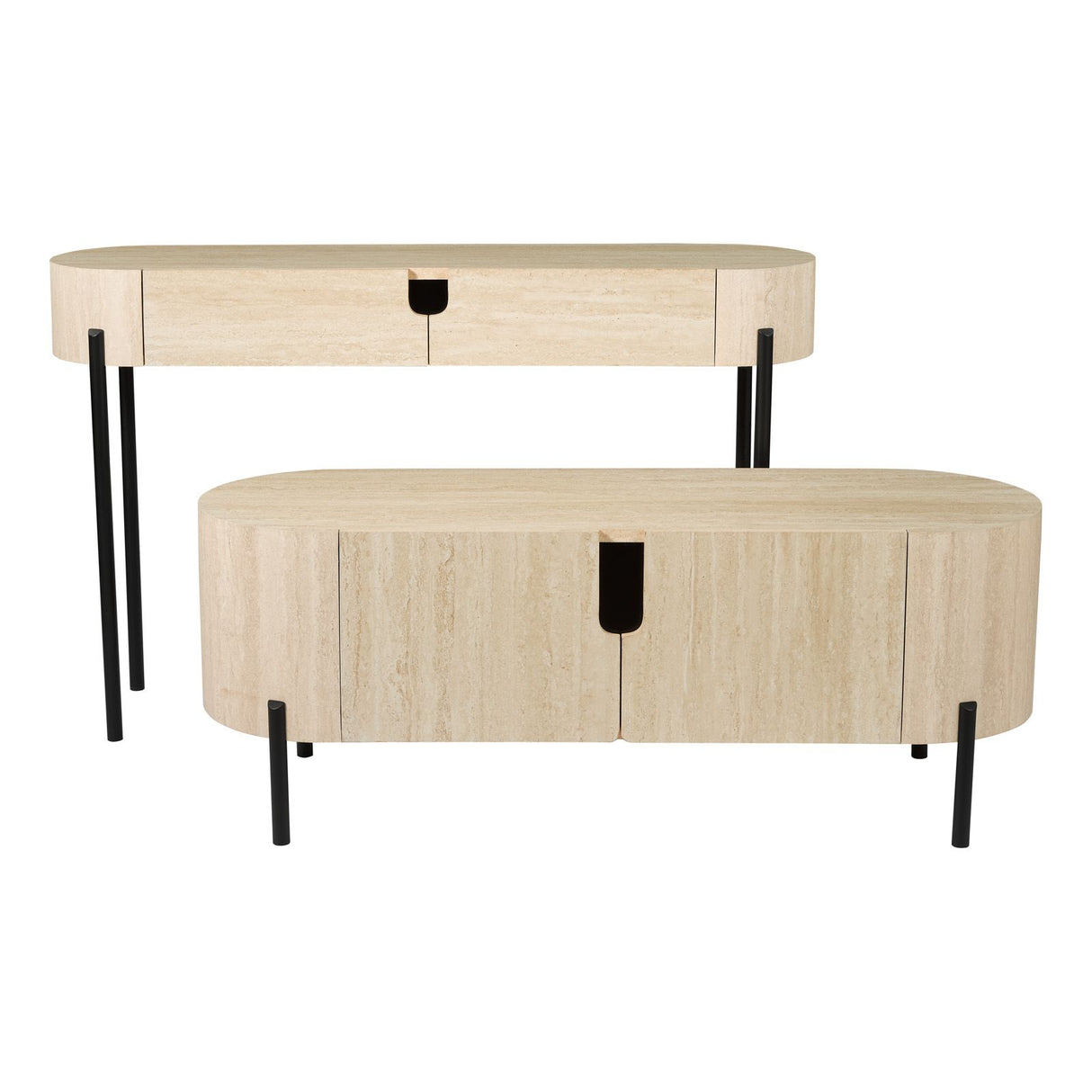 Ioana Console Table Travertine Effect and Matt Black