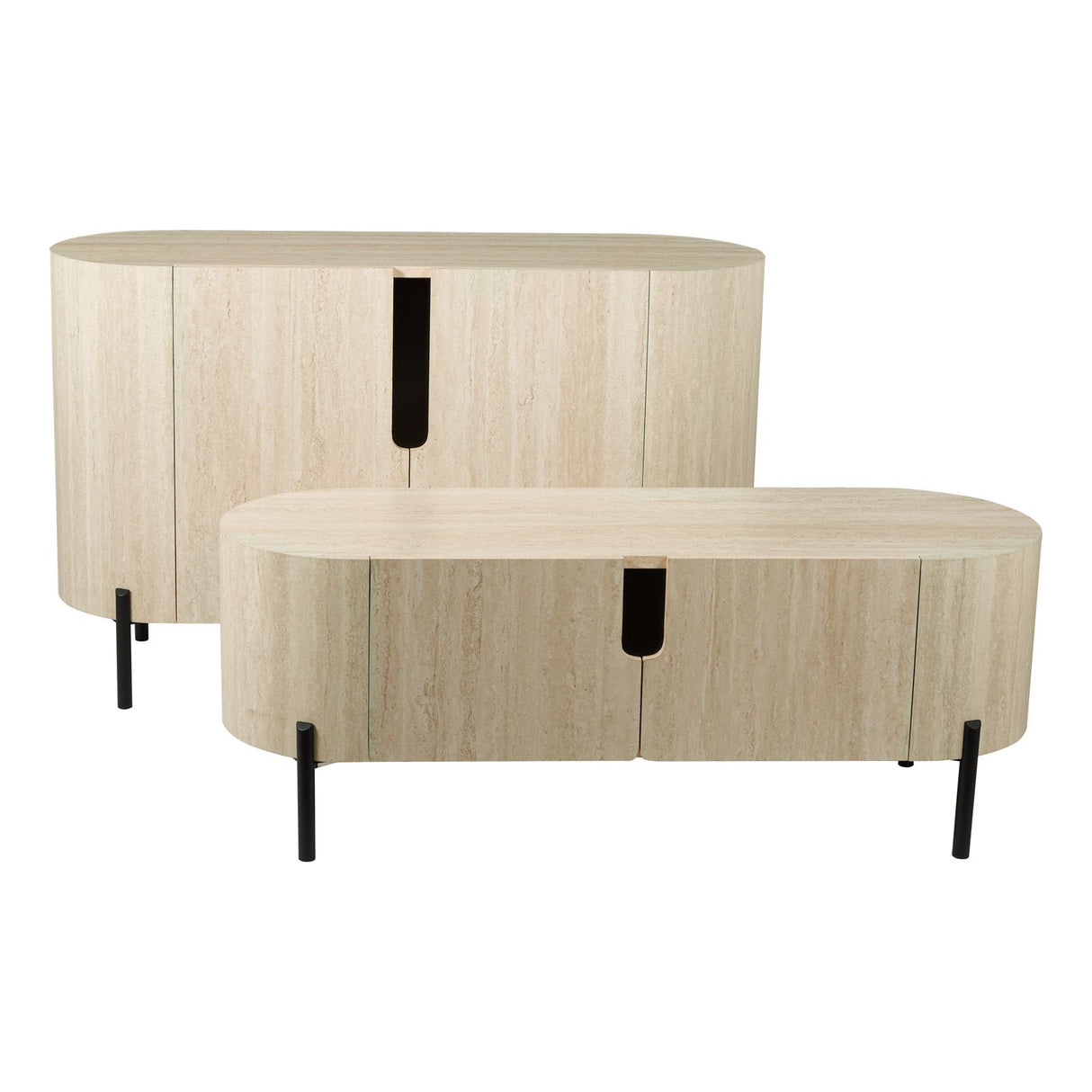 Ioana Cabinet Travertine Effect and Matt Black