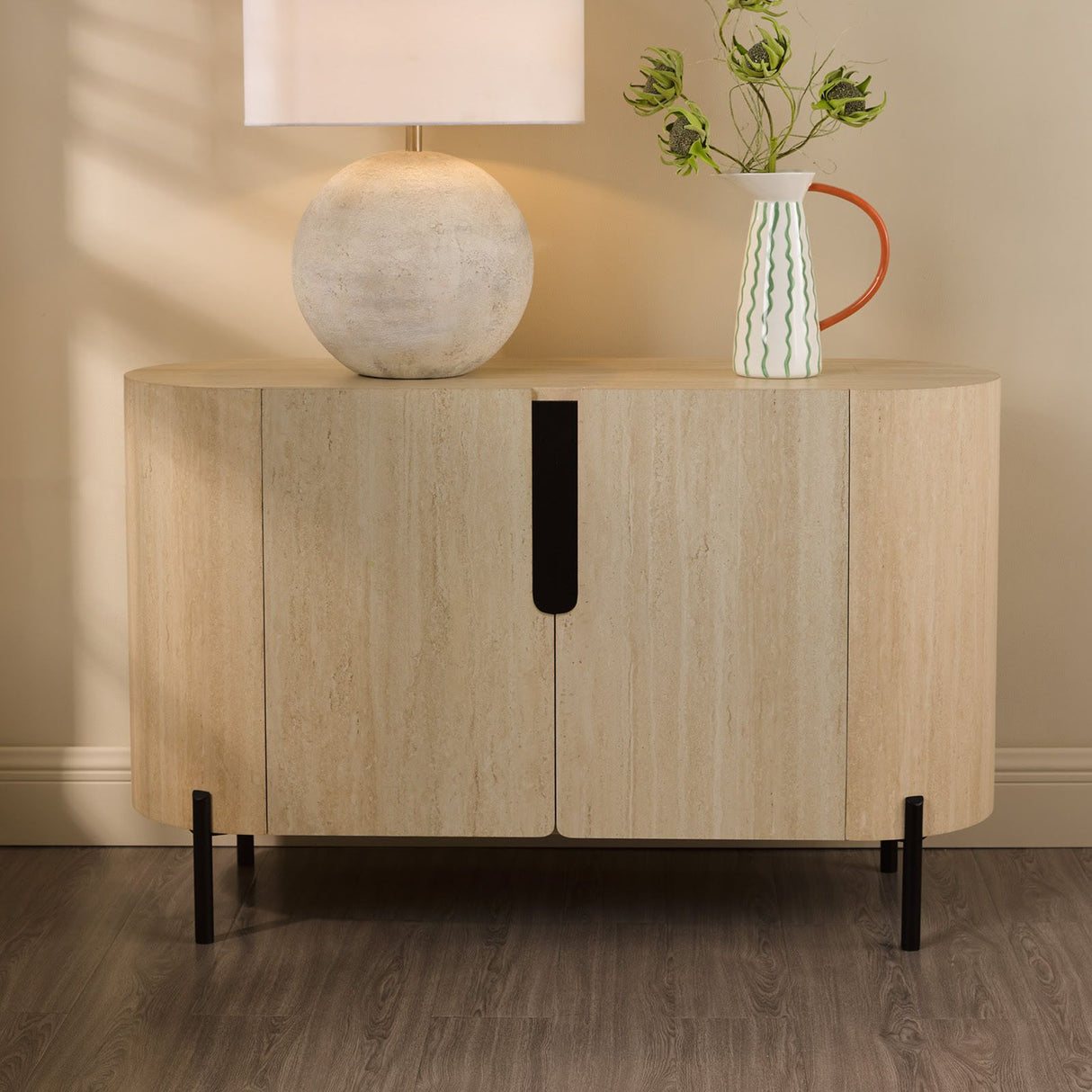 Ioana Cabinet Travertine Effect and Matt Black