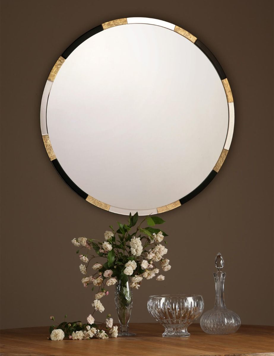Gadany Round Gold Leaf And Black Glass Mirror 80cm
