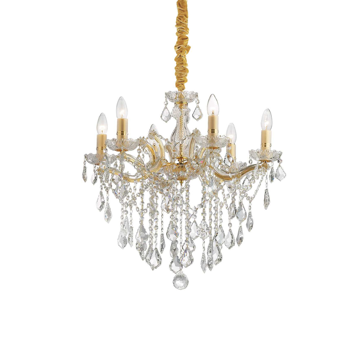 Elegant Gold and Clear Crystal Chandelier with Six Lights