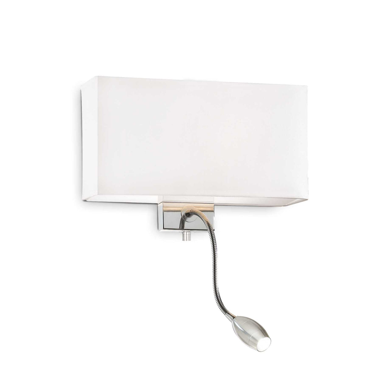 Modern Twin Wall Lamp with White Fabric Shade and Adjustable LED Reading Light