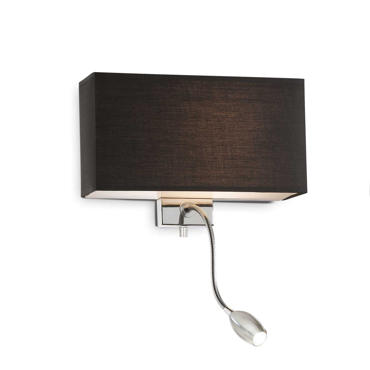 Modern Hotel Twin Wall Light with Black Shade and Chrome LED Reading Lamp