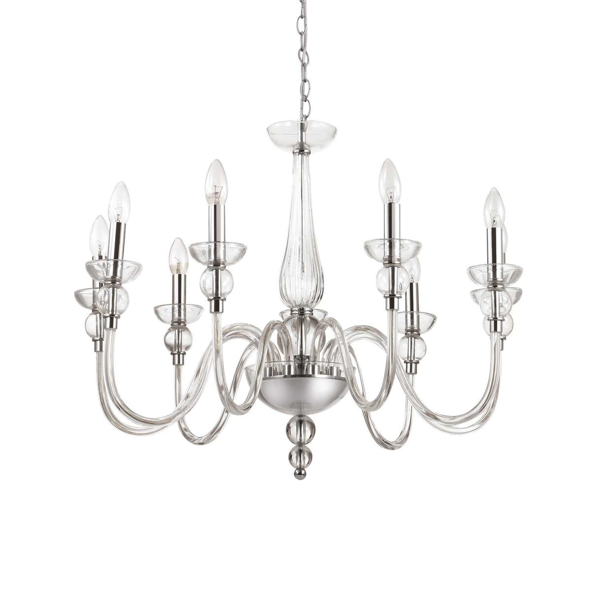 Traditional Elegance: 9-Arm Clear Glass Pendant Chandelier