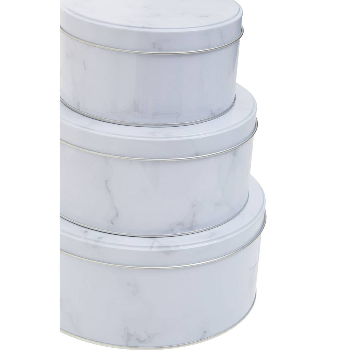 Set Of Three White Marble Effect Storage Tins