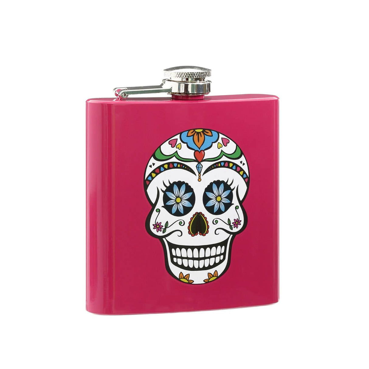 Hip Flask Skull Design With Pink Finish