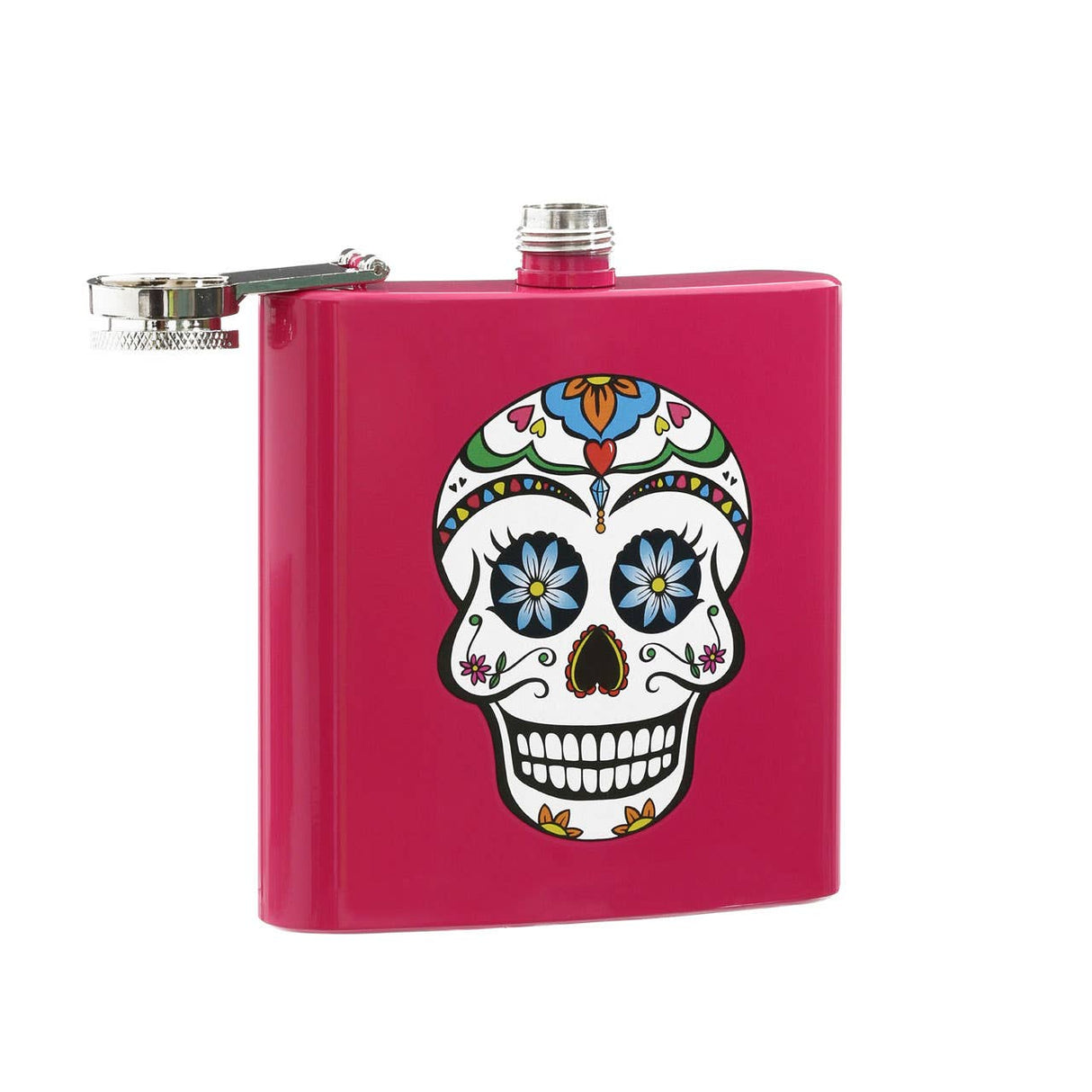 Hip Flask Skull Design With Pink Finish