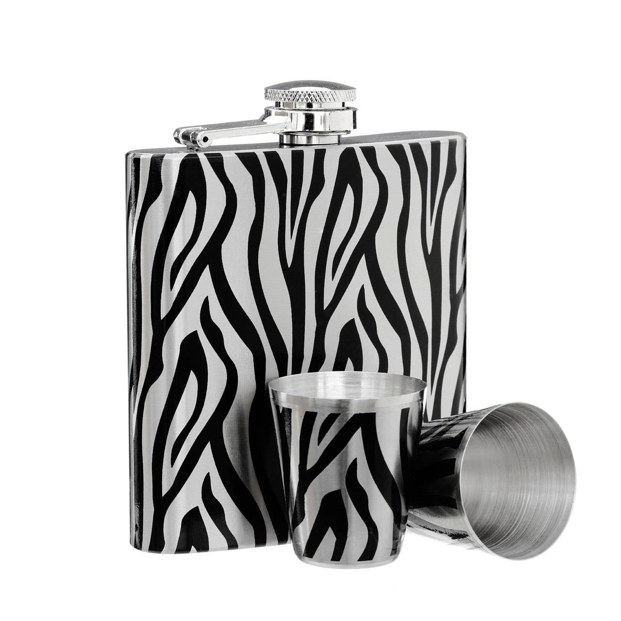 Zebra Design Hip Flask Set