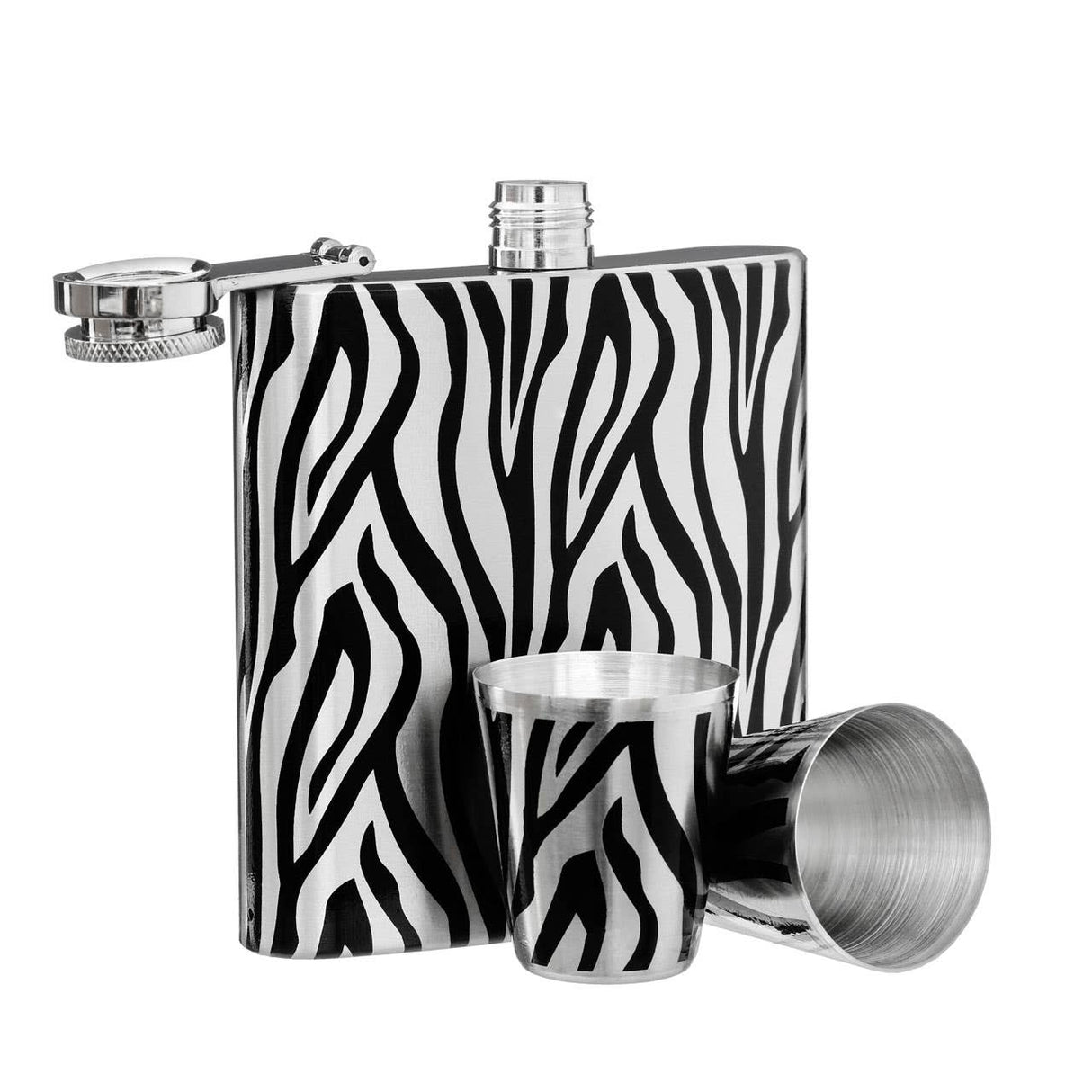 Zebra Design Hip Flask Set