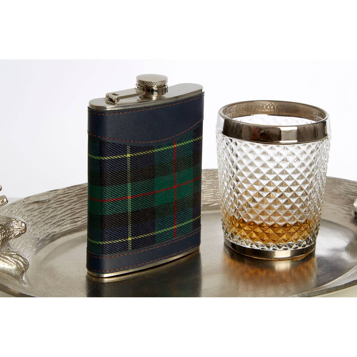 Green Tartan Hip Flask