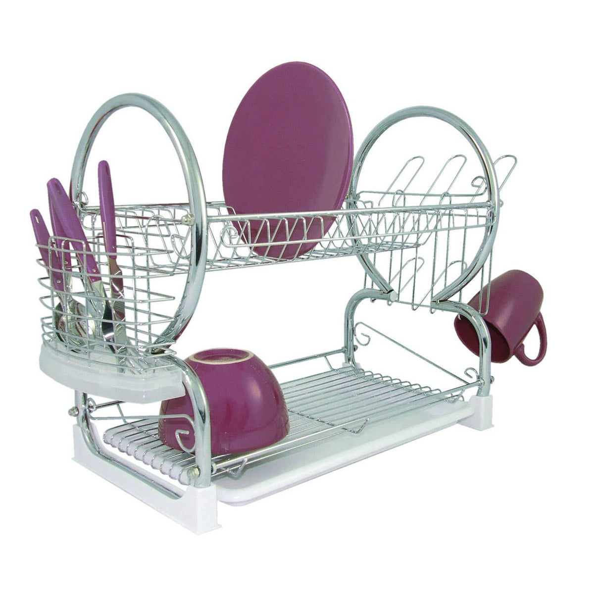 2 Tier Dish Drainer with White Plastic Tray