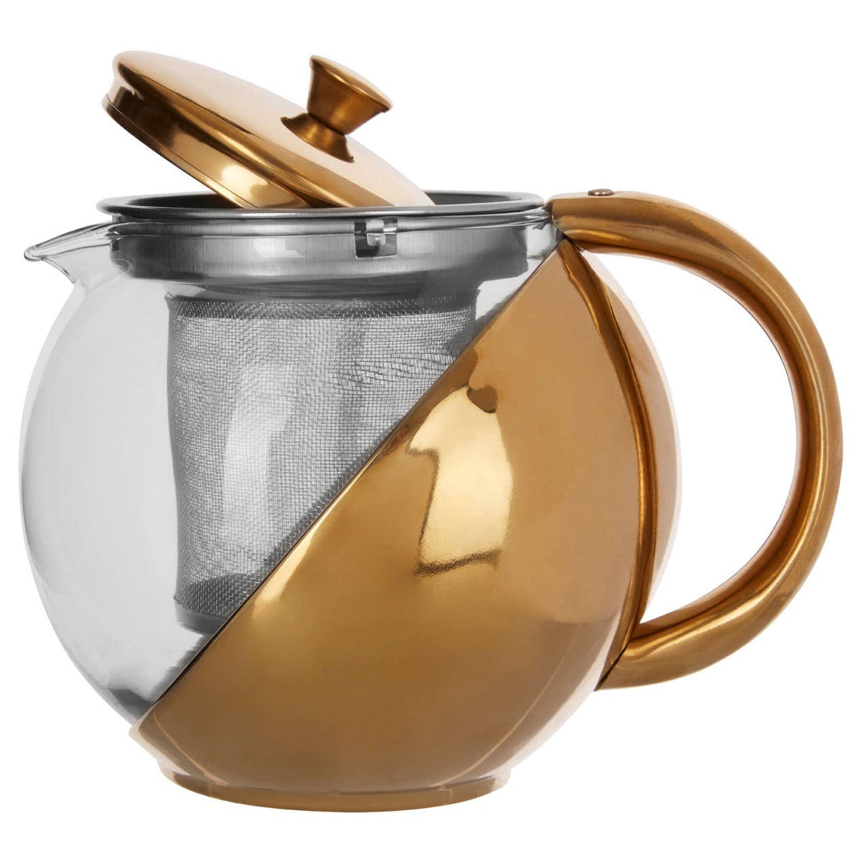 Gold Finish Glass Teapot With Infuser