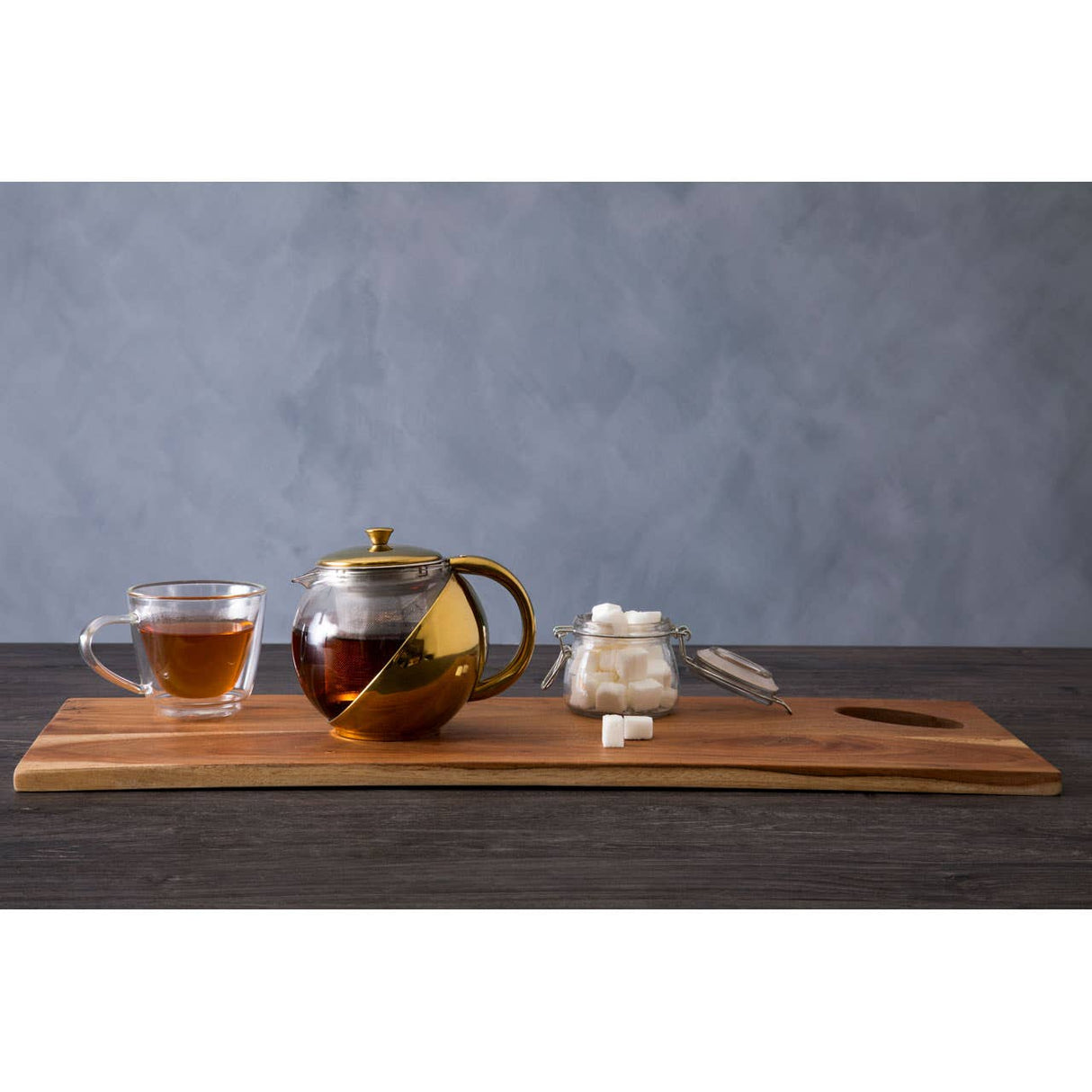 Gold Finish Glass Teapot With Infuser