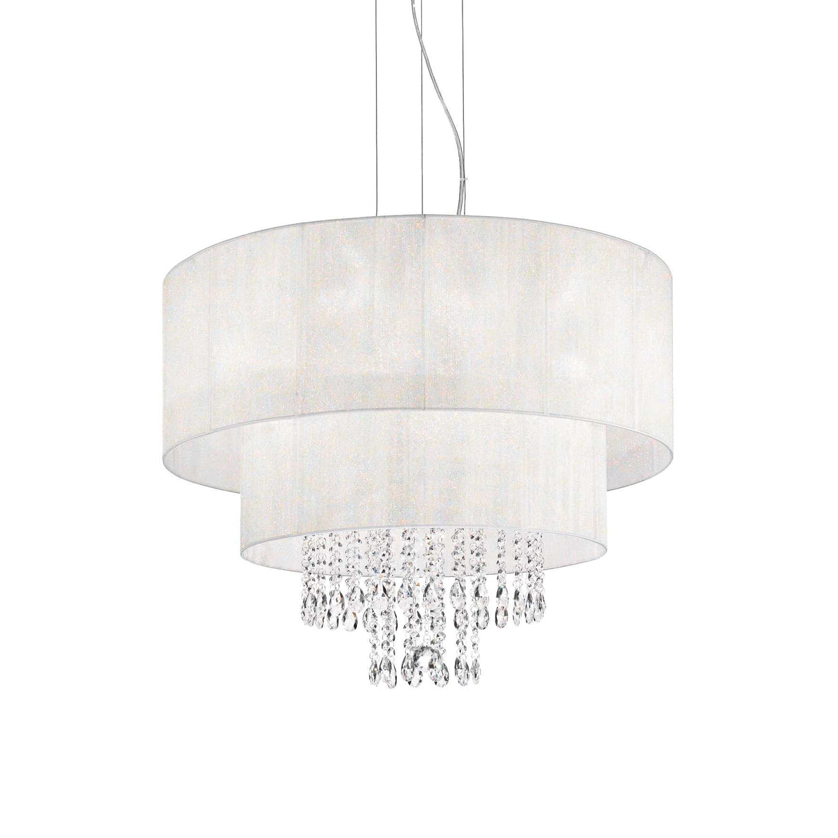 Elegance 6-Light Crystal Chandelier with White Drum Shade