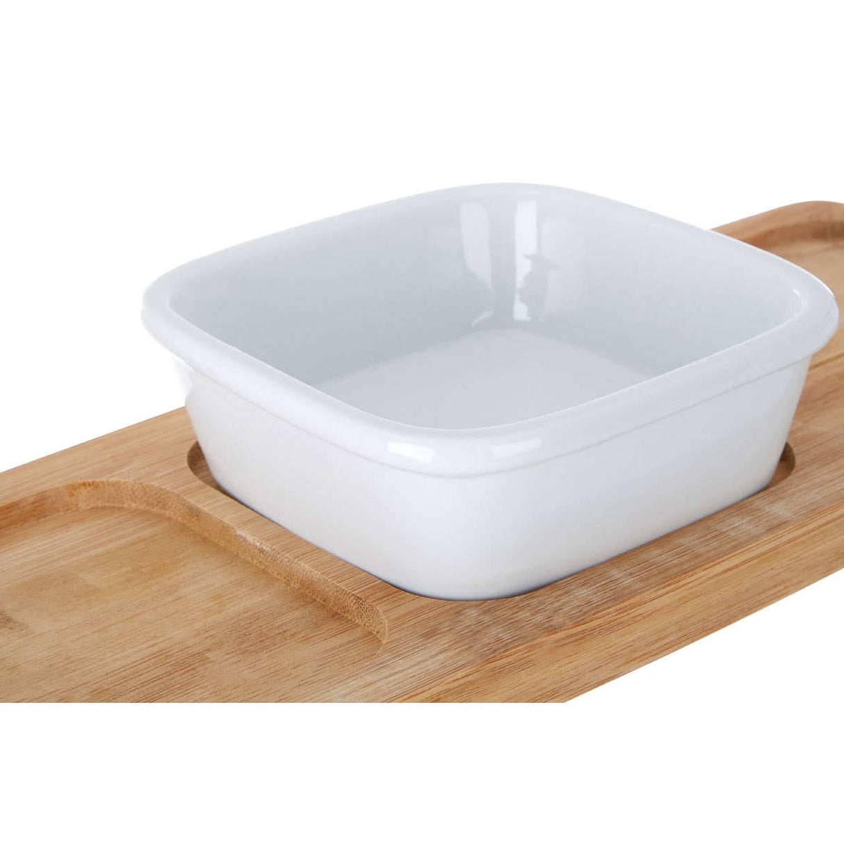 Bamboo Snack Tray With White Bowl