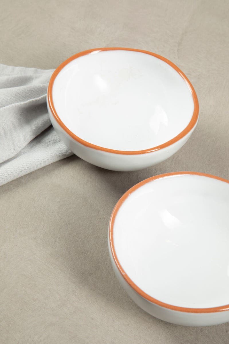 Set Of Two Calisto White Glazed Mini Bowls