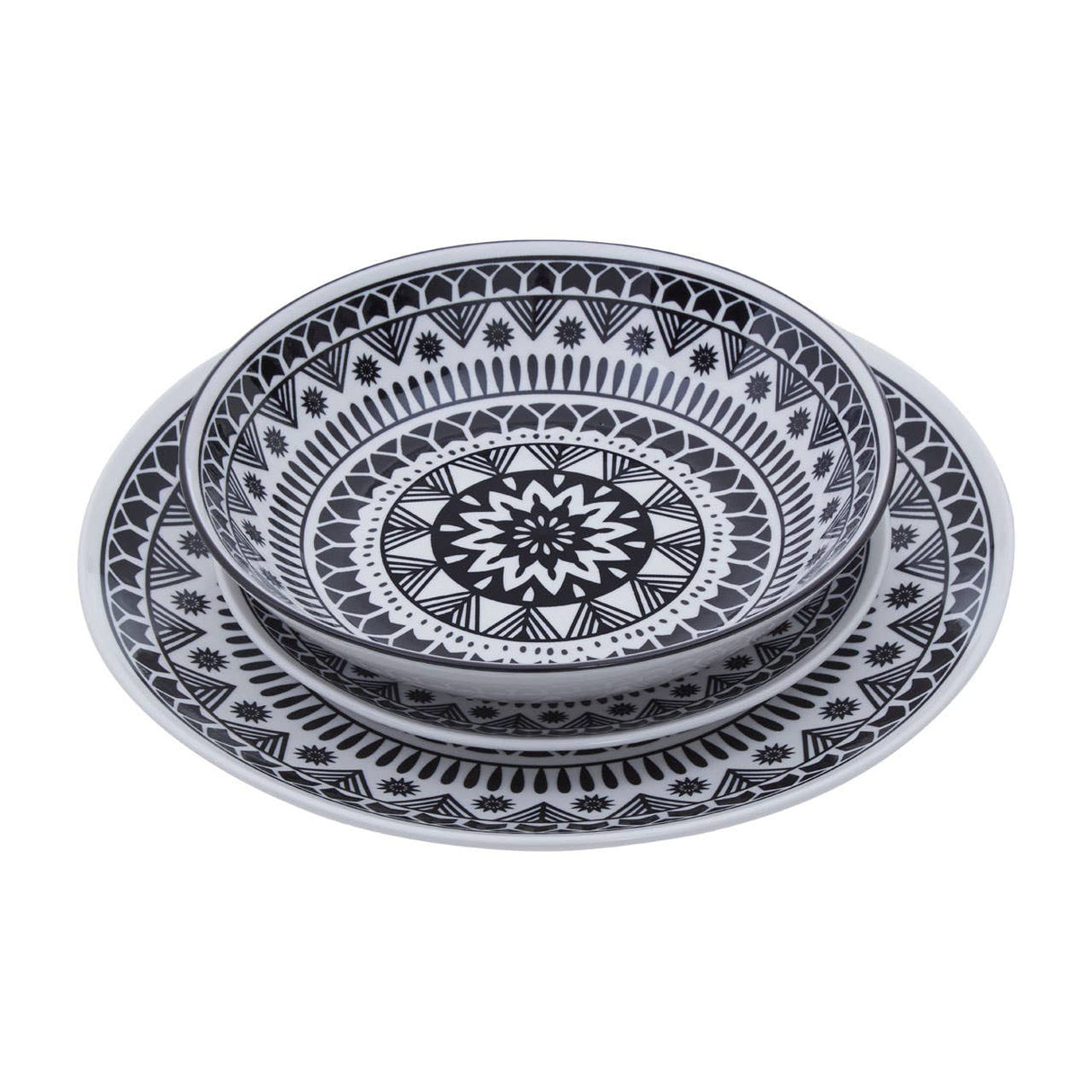 Maya 12 Piece Black And White Dinner Set