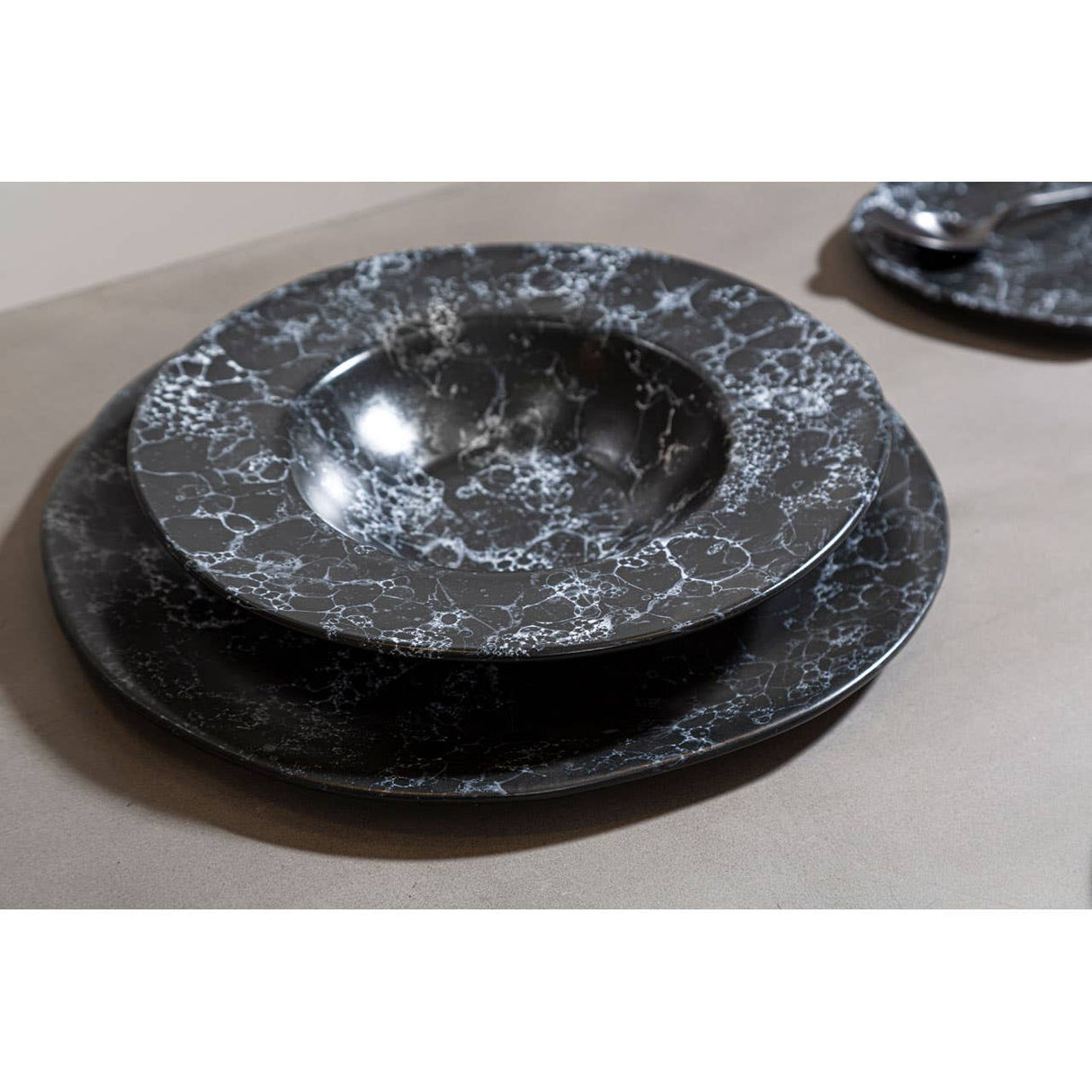 Hygge Black Faux Marble Pizza Plate