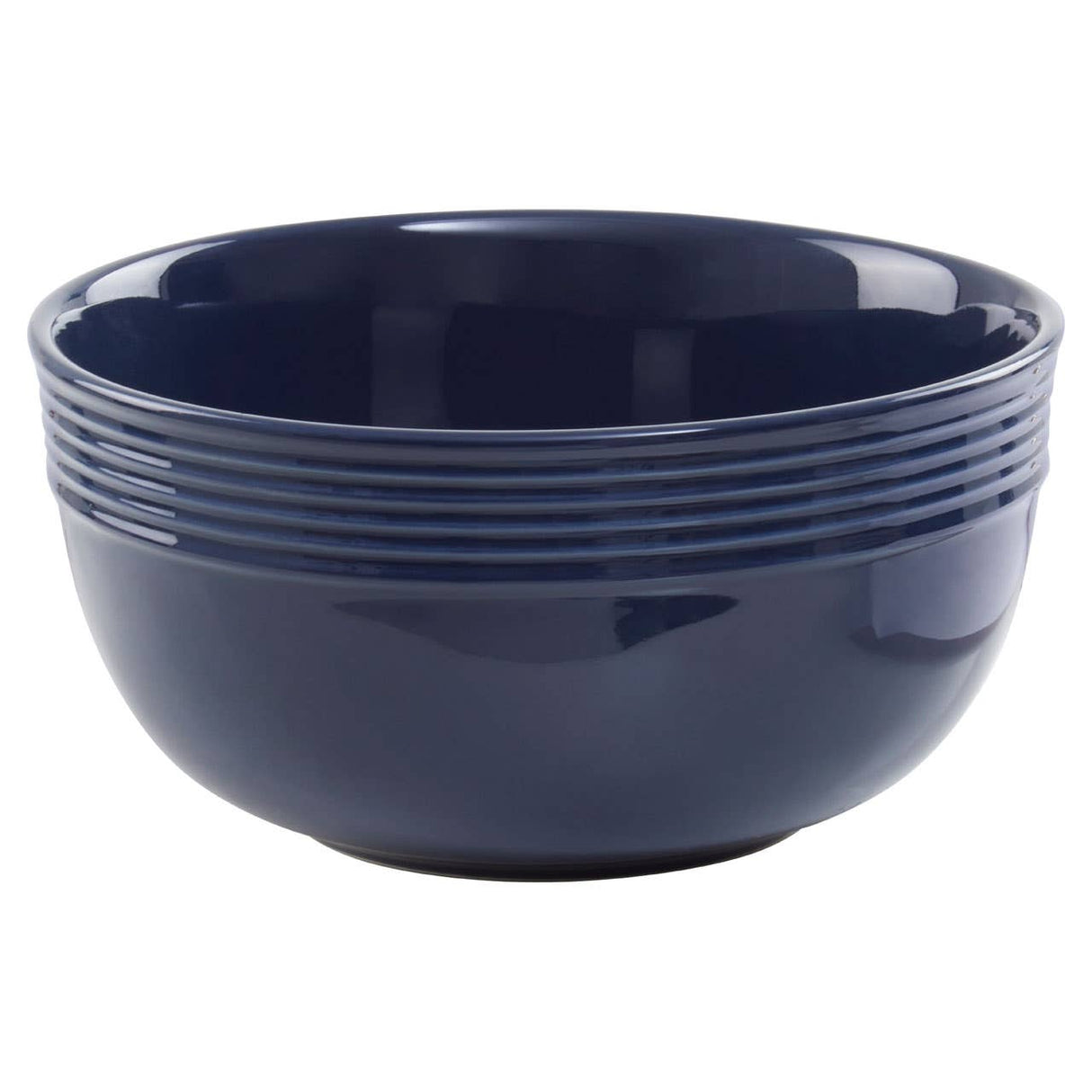 16 Piece Dark Blue Stoneware Dinner Set With Grooves