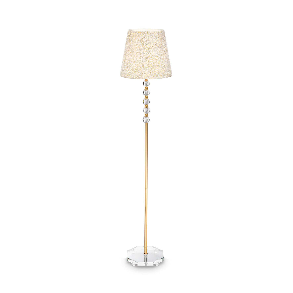Majestic Gold Crystal Floor Lamp with Floral Shade Design