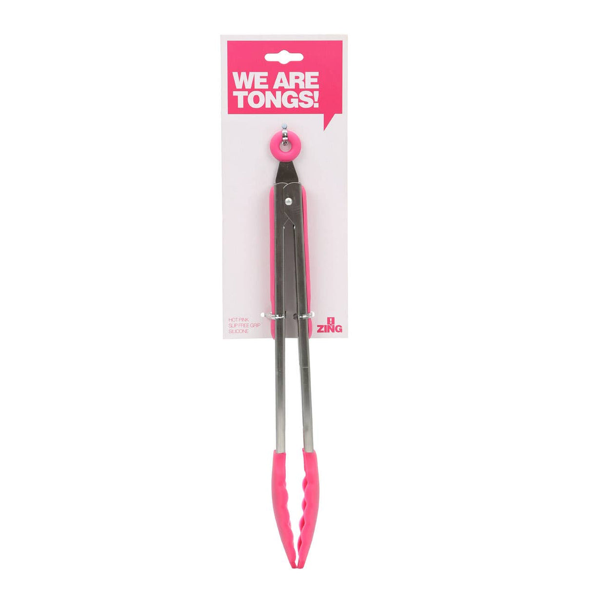 Zing Hot Pink Silicone And Stainless Steel Tongs