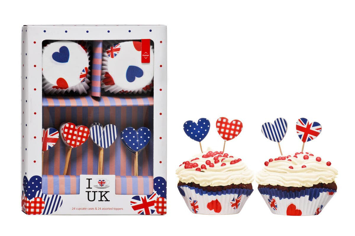 Diva I Love UK Cupcake Cases and Toppers Set