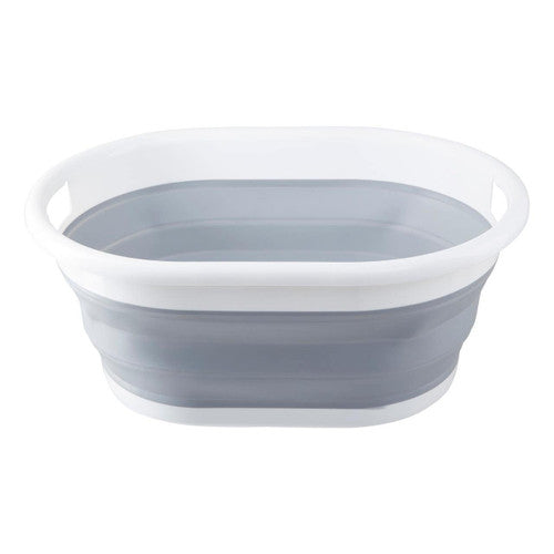 Averill Grey and White Oval Collapsible Laundry Basket