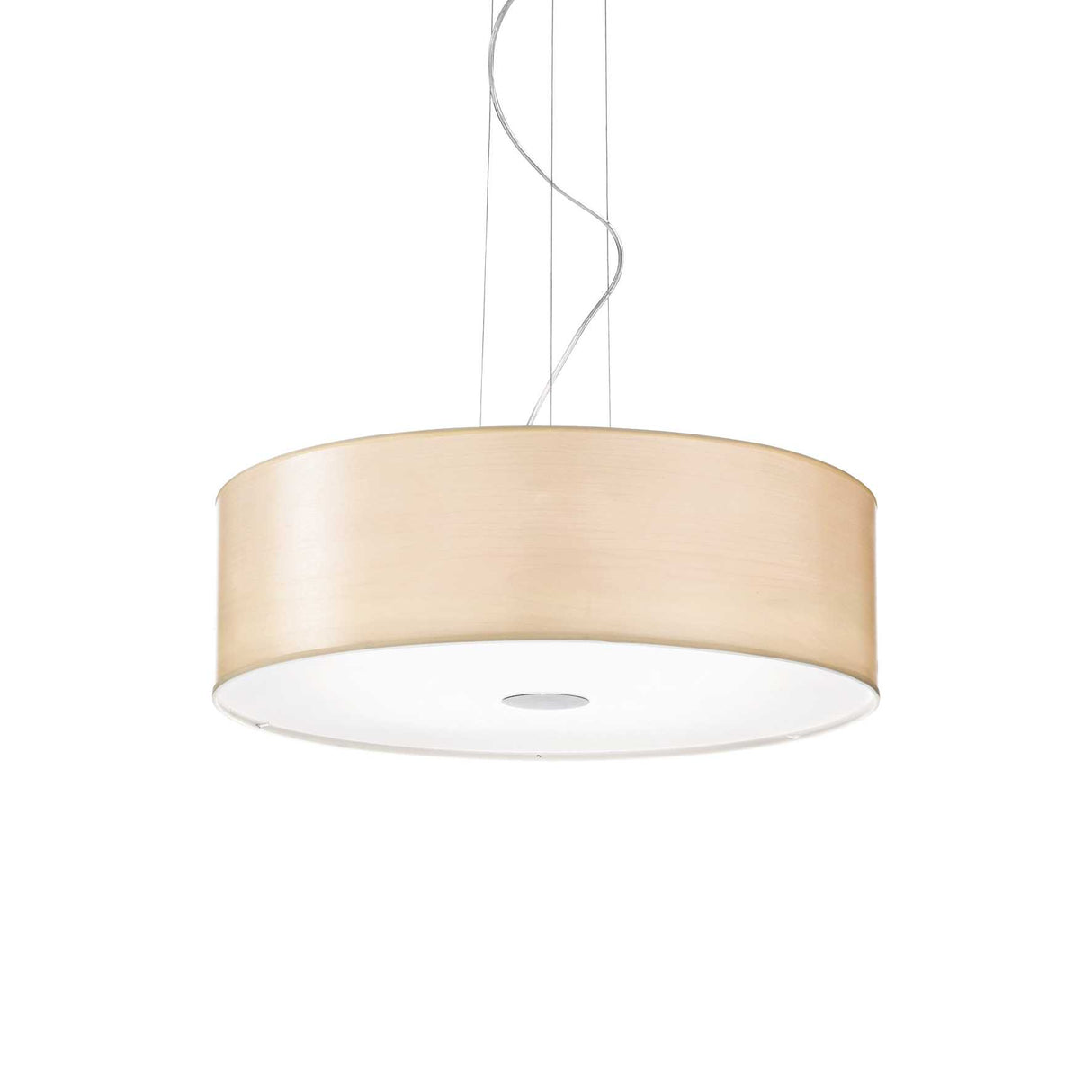 Beige Fabric Drum Shade Pendant Light - Modern Woody Collection