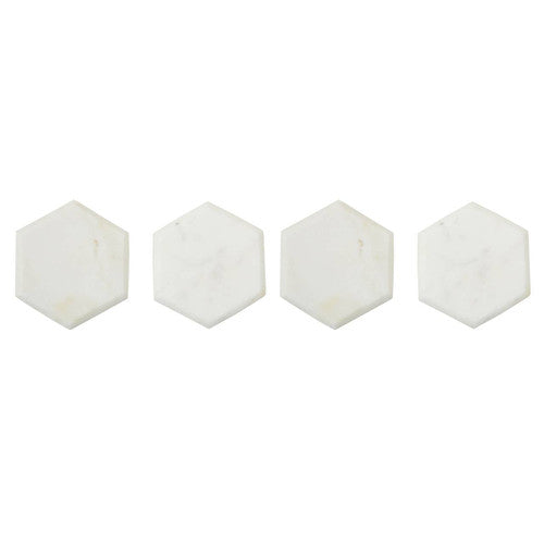 Set Of Four White Marble Hexagonal Coasters
