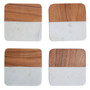 Set Of Four White Marble And Acacia Coasters