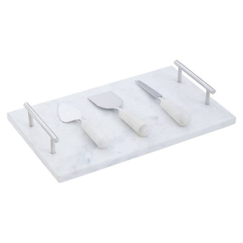 Marina White And Silver Cheese Knife Set