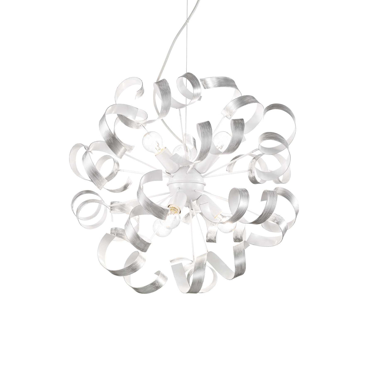 Swirling Silver and White Ribbon Globe Pendant Light