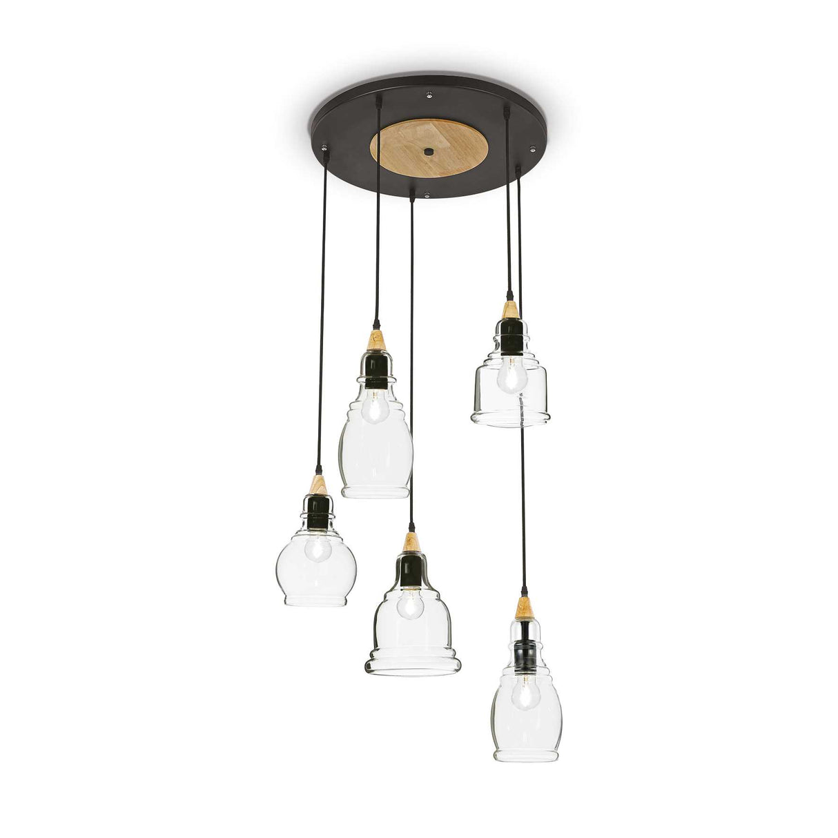 Gretel Luxe Black and Gold Clear Shade 5-Light Cluster Chandelier