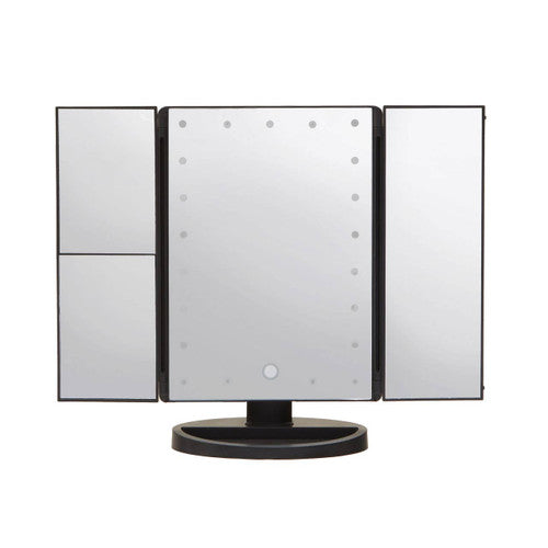 Cassini Tri Fold Illuminated Black LED Table Mirror