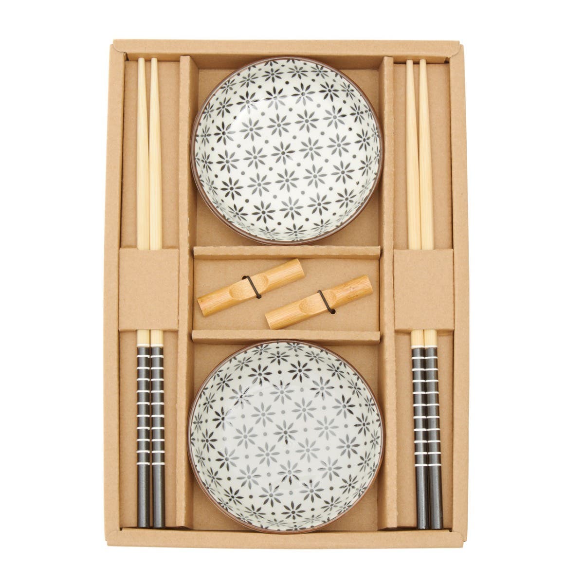6pc White Ceramic and Wood Sushi Set