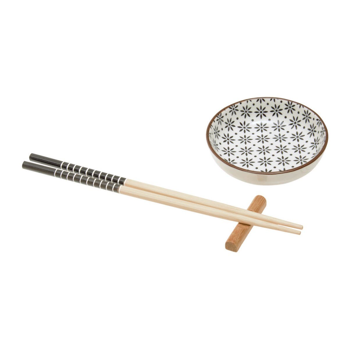 6pc White Ceramic and Wood Sushi Set
