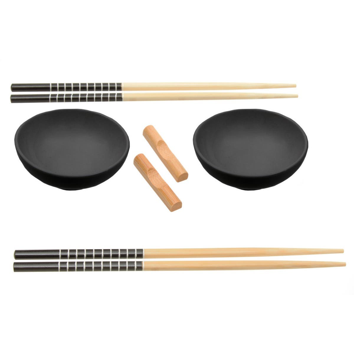 6pc Black Ceramic and Wood Sushi Set