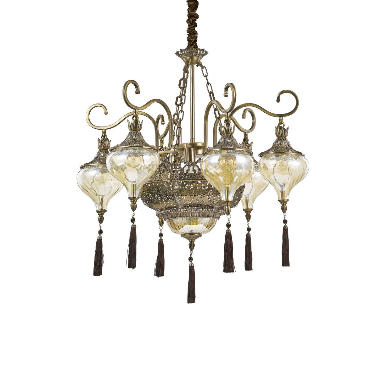 Arabian Nights Elegance: Bronze and Red Chandelier