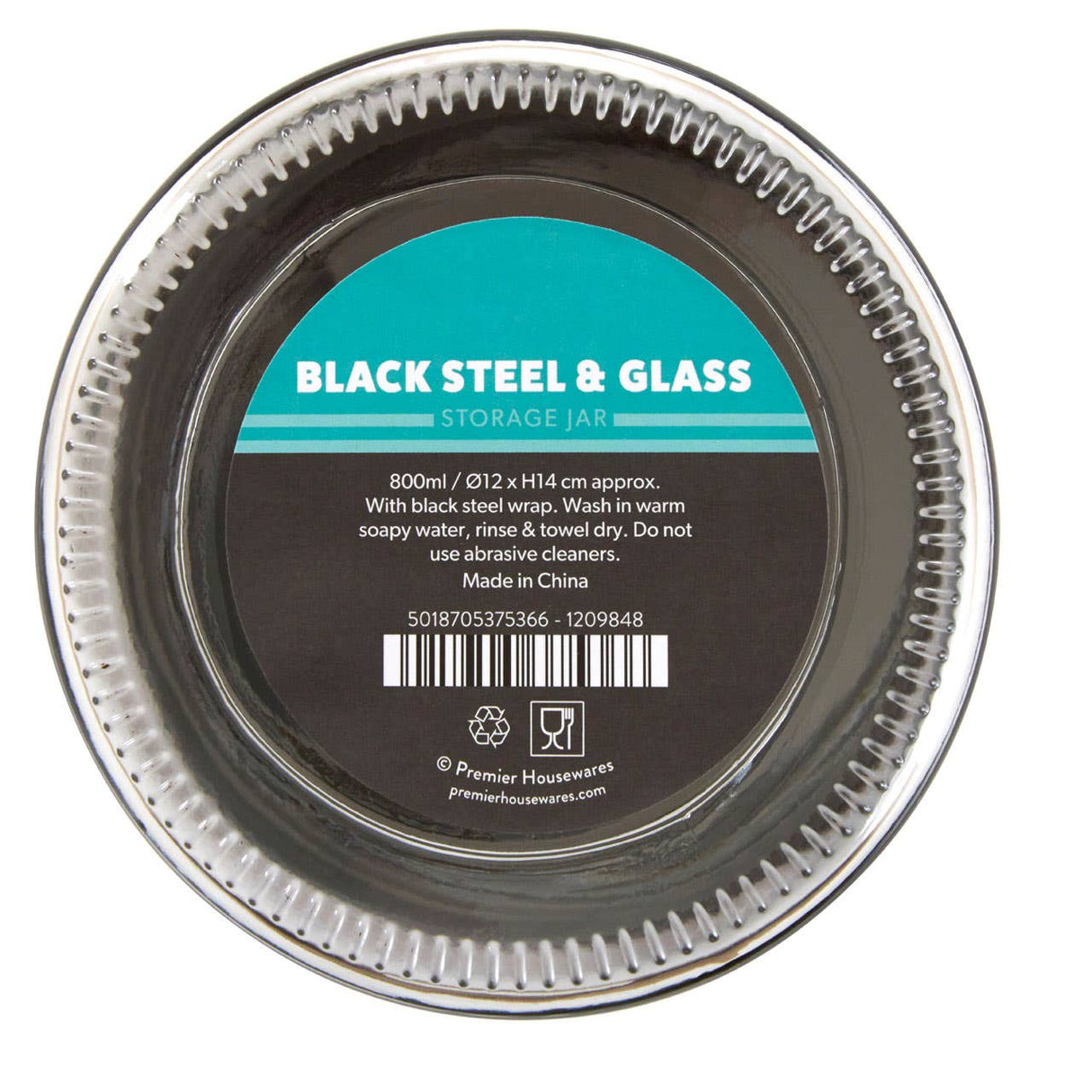 Black Steel Wrap Glass Storage Jar - 800Ml