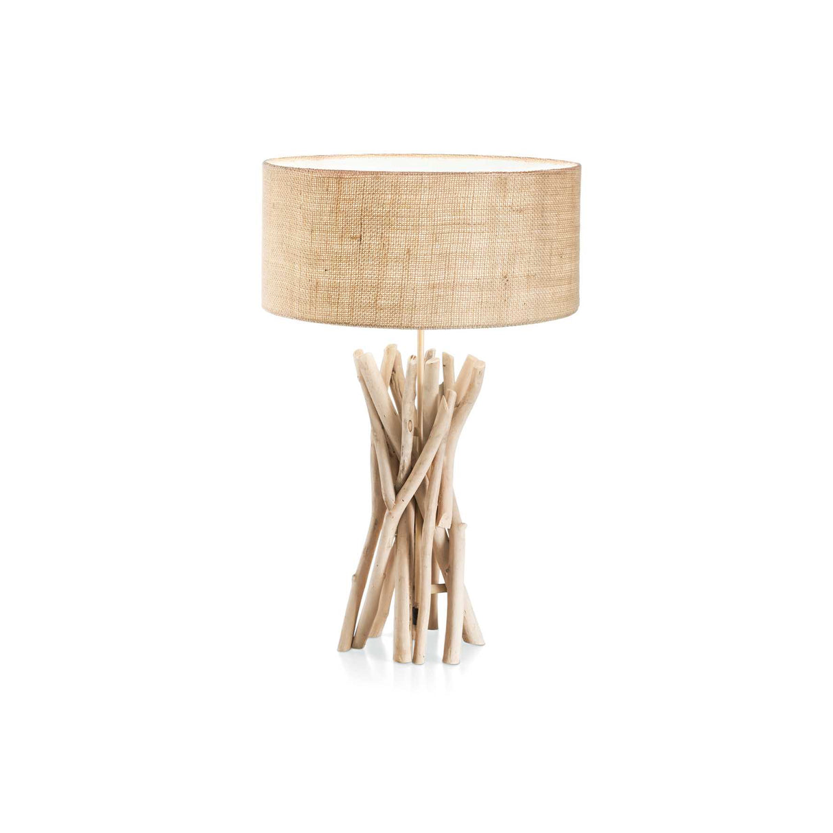 Rustic Driftwood Table Lamp with Fabric Shade