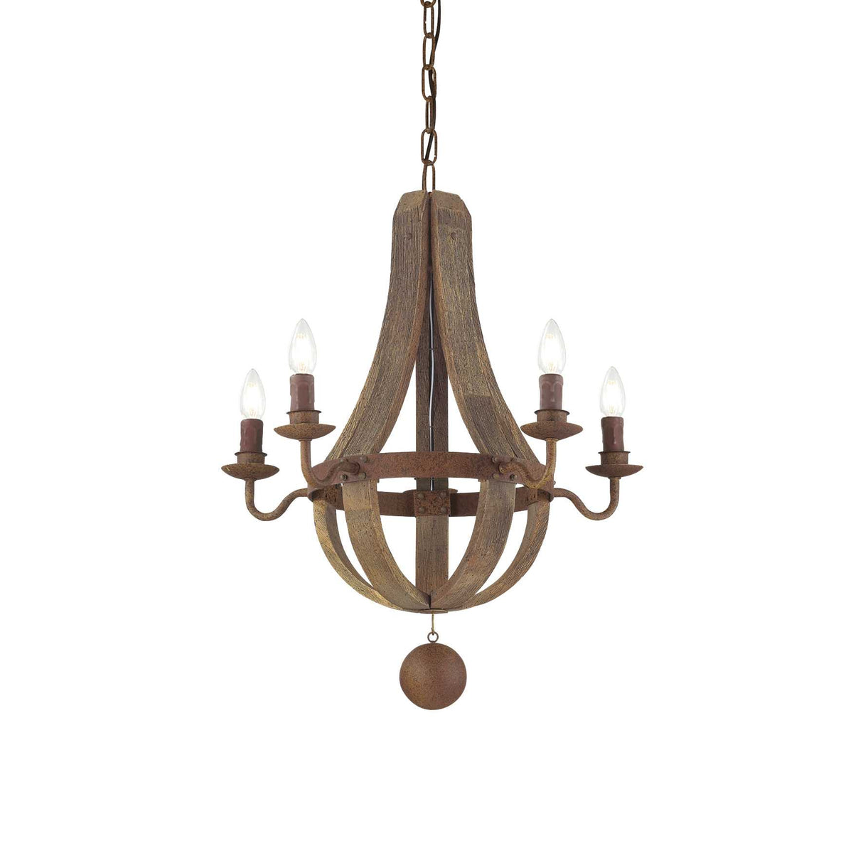 Rustic Elegance: Wooden & Iron Chandelier Quintet