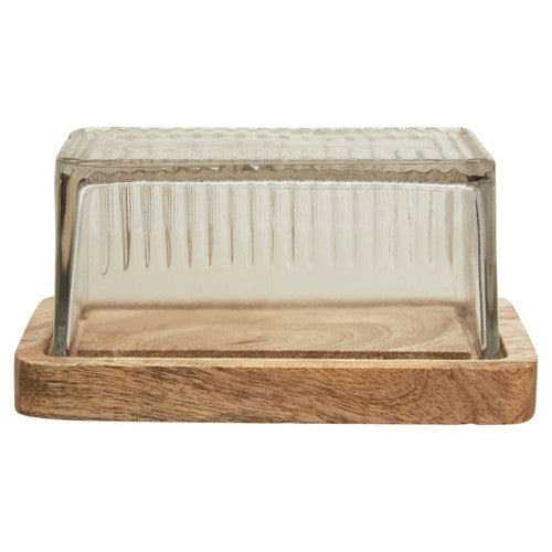 Garner Glass Butter Dish with Mango Wood Base