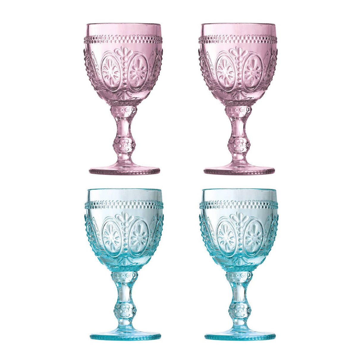 Fleur 2 Pink And 2 Blue Glasses - Set Of 4
