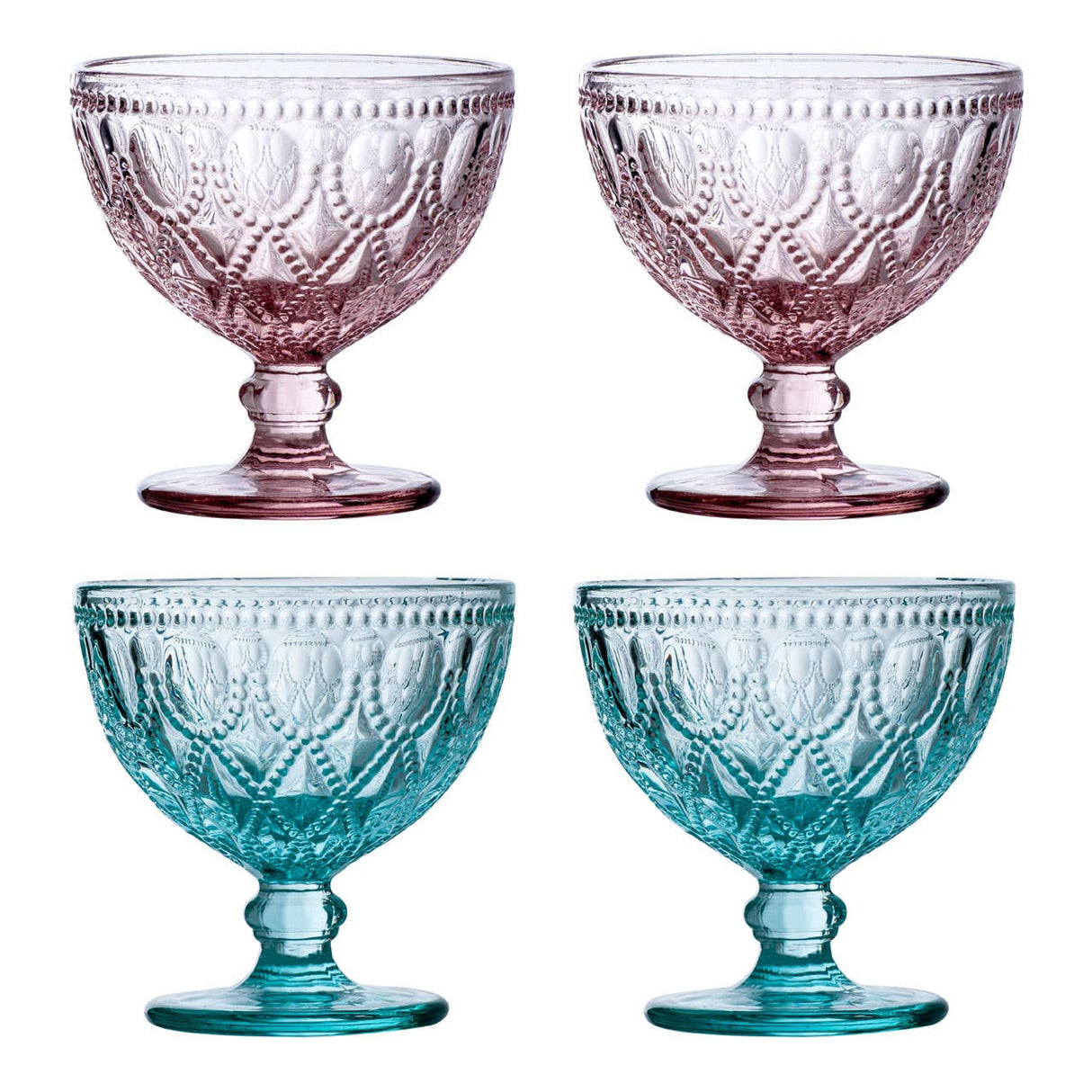 Fleur Blue Glass Sundae Dishes - Set Of 2
