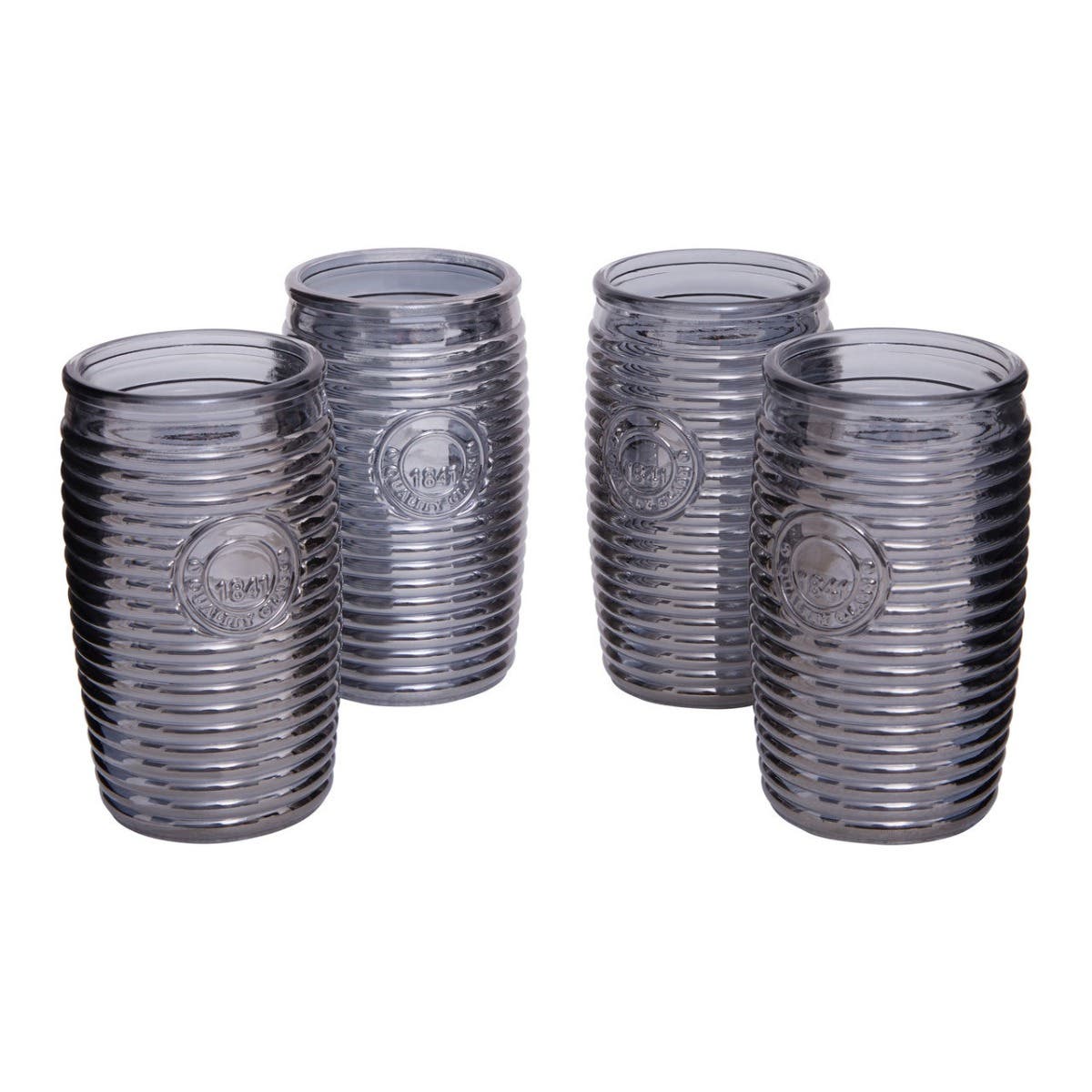 Set Of Four Grey Ribbed Glass Tumblers