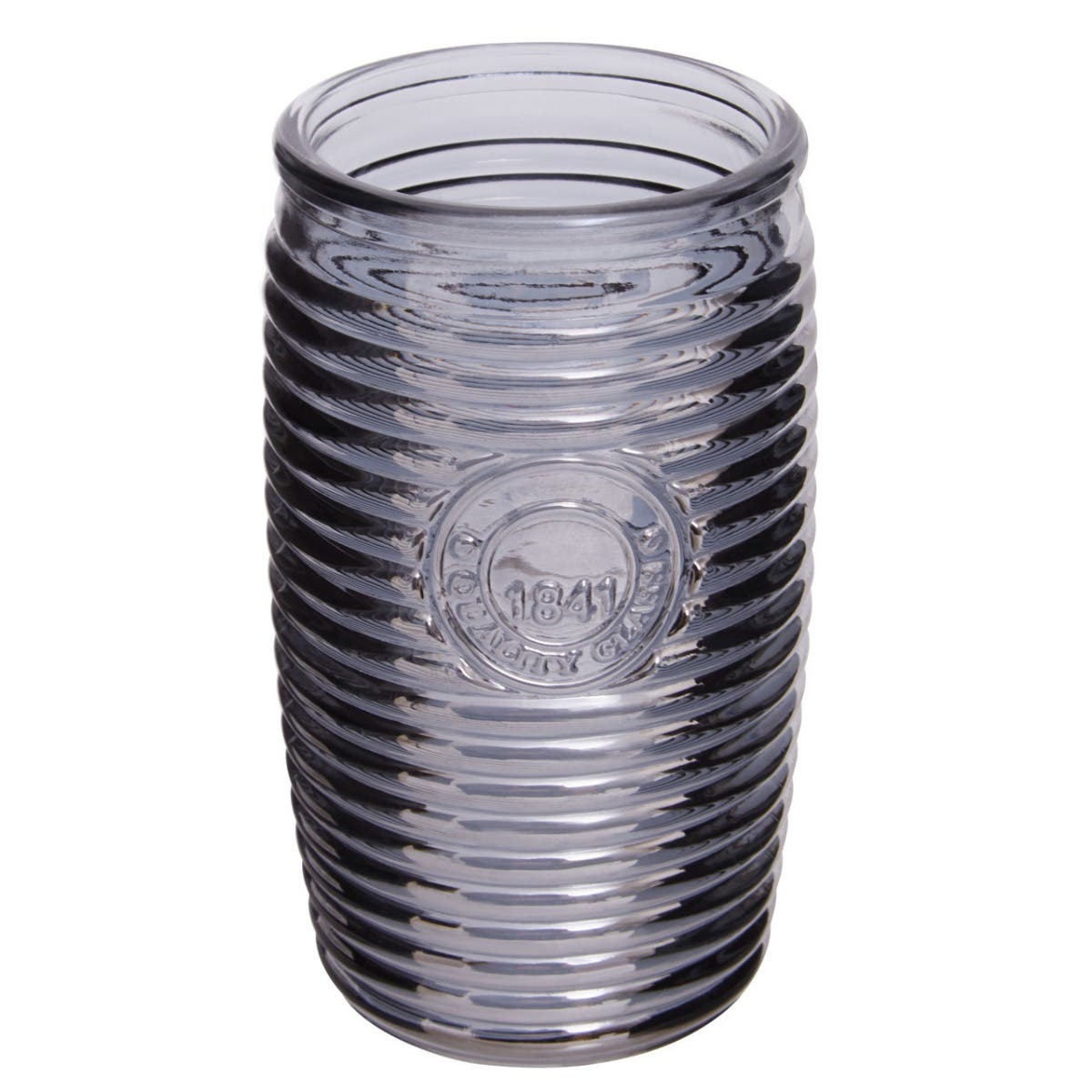 Set Of Four Grey Ribbed Glass Tumblers