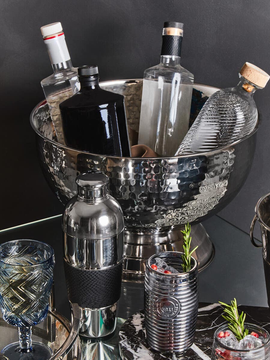 Set Of Four Grey Ribbed Glass Tumblers