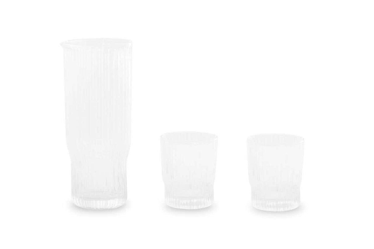 Juno Ribbed Glass And Jug Three Piece Set