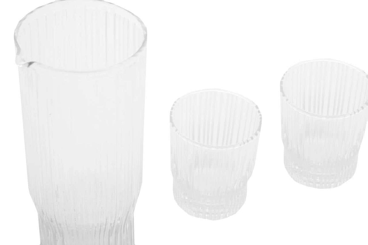 Juno Ribbed Glass And Jug Three Piece Set